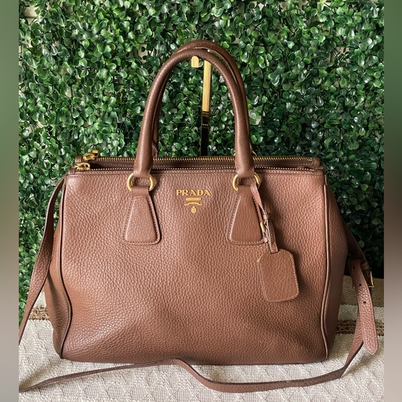 Prada Galleria Brown Pebbled Leather Double Zip Tote Bag - Picture 1 of 13